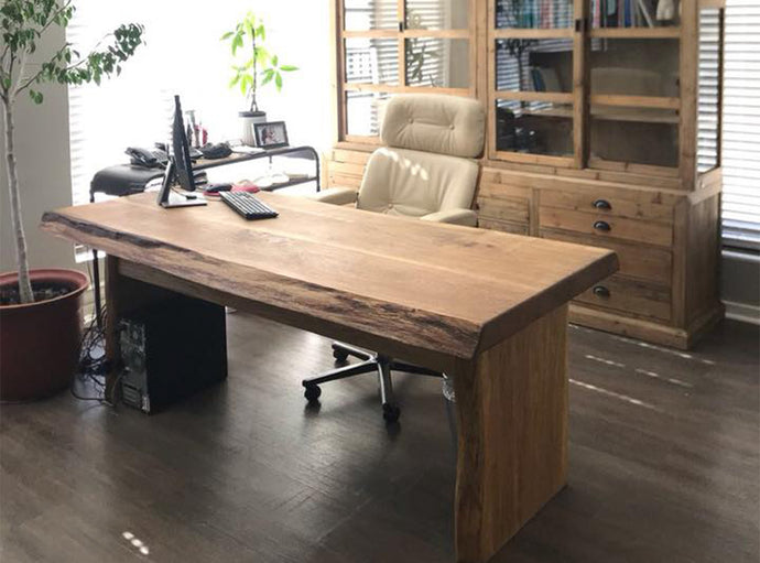 Solid French Oak desk with a beautiful rustic live edge