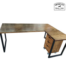 Load image into Gallery viewer, L-Shape Desk with Metal Legs with Pedestal