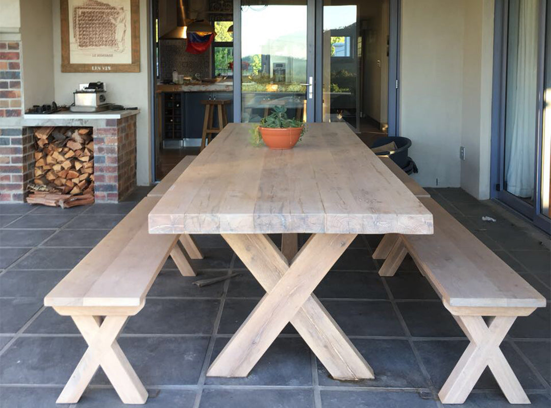 3.4 meter solid Oak table & benches – vintage-etc.com