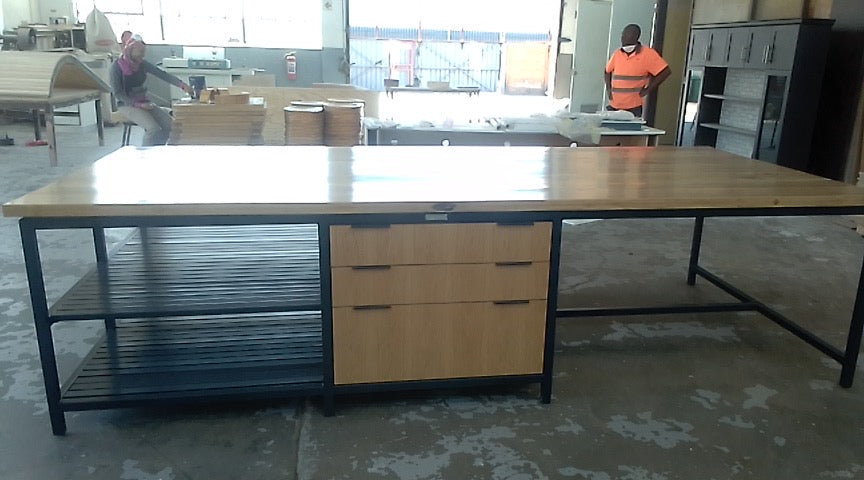 Supersize  Custom Made Oak and Tubular Steel Island for Zimbabwean Client
