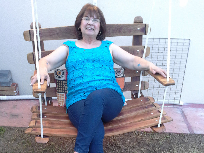 Jenny loving her Aruba Outdoor Swing Chair
