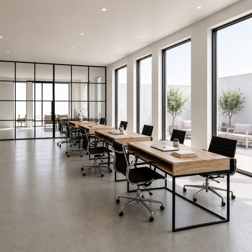 The Boa  Study Desk is custom made in solid Oak on a tubular metal frame with concealed cable panels and surface cable holes. Made to order in SA.