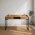 The Delta Desk is built from reclaimed Oregon on tubular legs with two easy-glide drawers and a raised lip top. Fully assembled. Custom made to order.