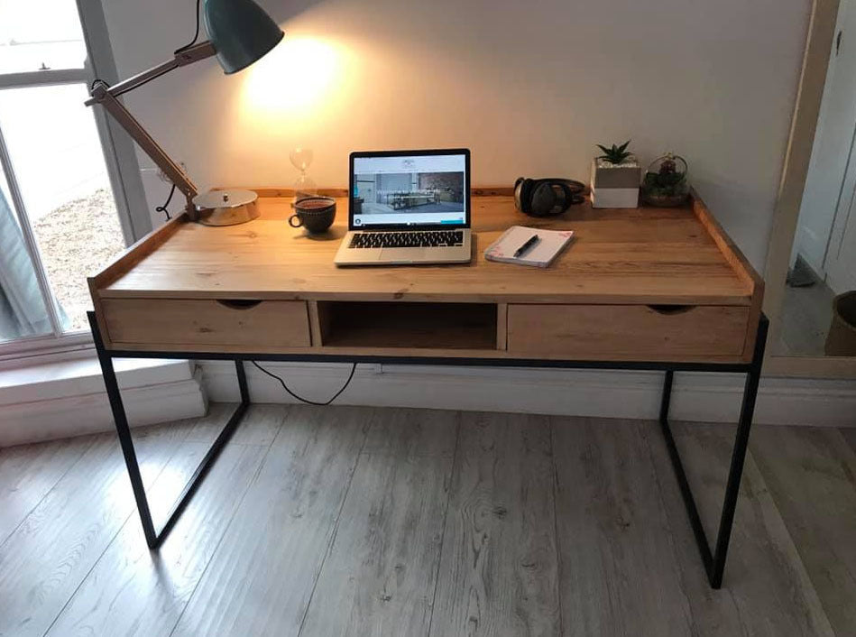 Custom Made wooden desk with side draws and centre storage console. 