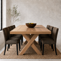 The Framed Border Cross Leg Table has a solid timber top with a framed perimeter border and a sturdy cross-leg base. Custom made to order in SA.