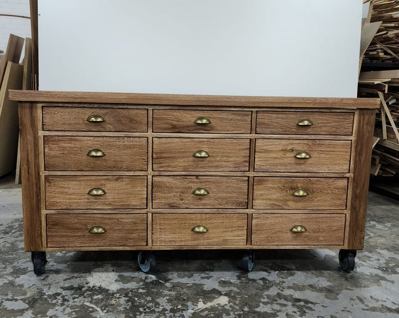 Custom Made wooden kitchen island with multiple draws and wheel based. 