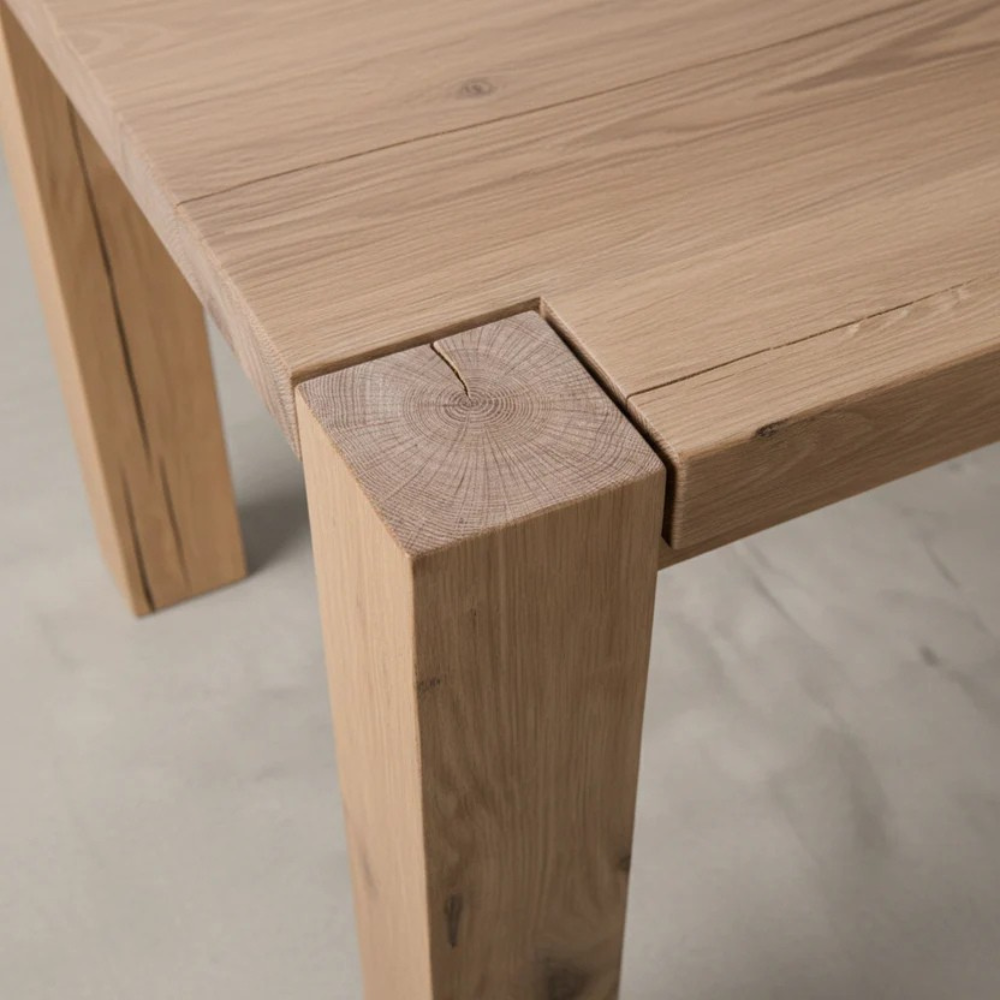 The Masai Oak Bench is handcrafted from solid oak with architectural cant-style legs. Pairs with the Masai Table or stands alone. Made to order in SA.