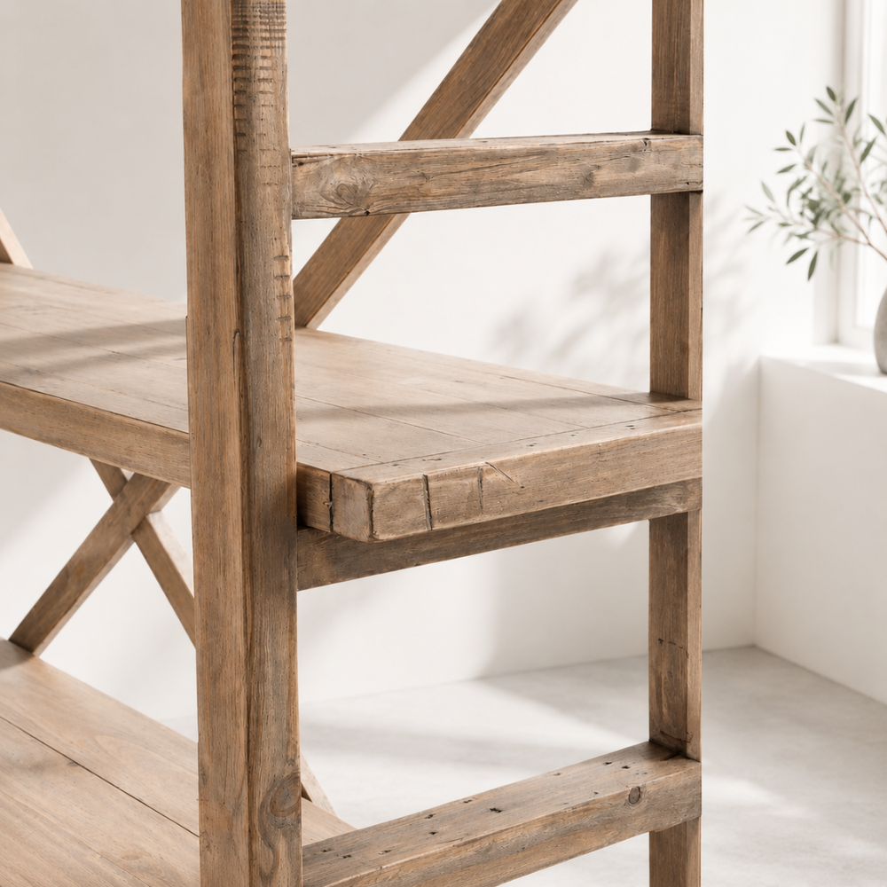 The Moya Bookshelf is built from reclaimed Oregon with adjustable shelving throughout. A characterful, substantial storage piece. Custom made in SA.