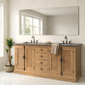 The Nibela Vanity Unit is a handcrafted reclaimed timber bathroom piece with double shutter doors and interior drawers. Stone tops quoted separately.