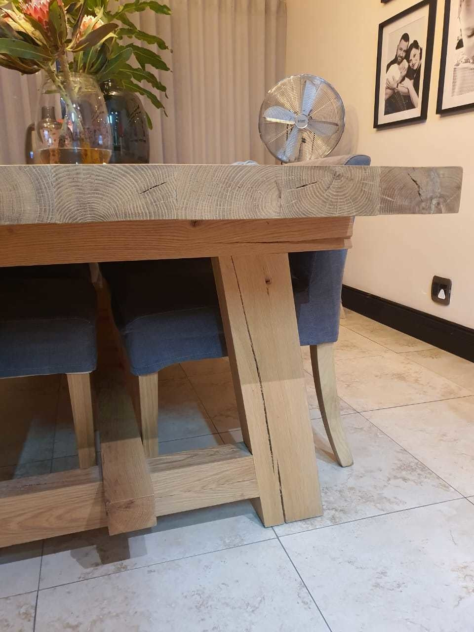 Custom made oak dining room table with A legs design.