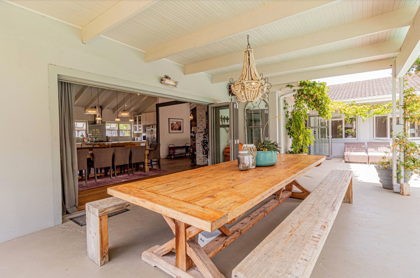 Custom made oregon dining room table with A leg design and benches.