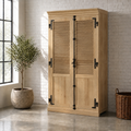 The Savimbi Shuttered Wardrobe is handcrafted from reclaimed Oregon with individually made shutter doors, adjustable shelves, and a hanging rail.