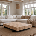 The Umthi Block Coffee Table is made from laminated Oak cants with natural irregularities and a food-safe bleached sealant finish. Custom made to order.