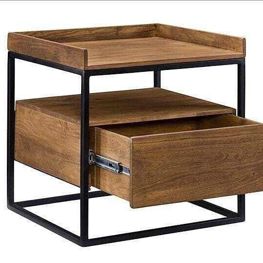 The Amani Bedside Table is made from treated Oregon and tubular metal with an easy-glide drawer and lower shelf. Custom made to order in South Africa.