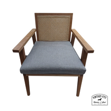 Load image into Gallery viewer, Oak and Rattan inlay dining chair custom made by Vintage etc with padded seating 
