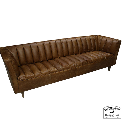 Full leather hide chevy sofa with sprung  base and backrest