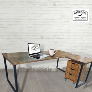 L-Shape Desk with Metal Legs with Pedestal