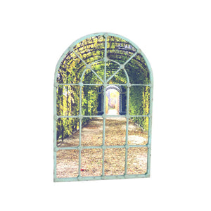 Olive distressed metal arch mirror