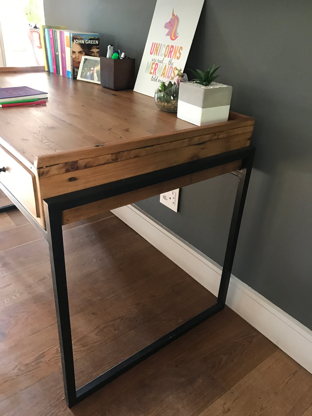 The Ndlela Desk is a clean solid timber study desk that can be made at adult or child-appropriate height. Custom made to order in South Africa.