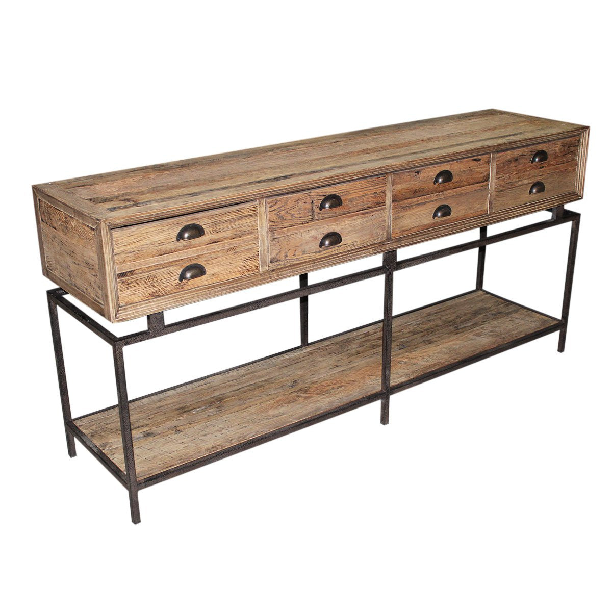 The Oakdale Console is built from reclaimed Oak with four deep drawers and an urban, characterful finish. A strong storage piece for any room.