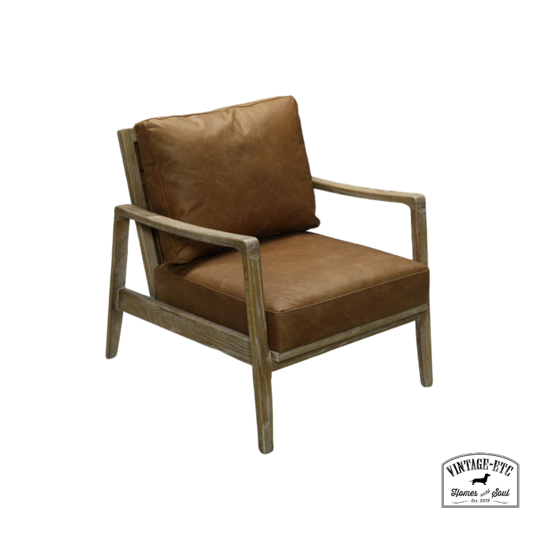 tan leather occcassional chair by vintage etc