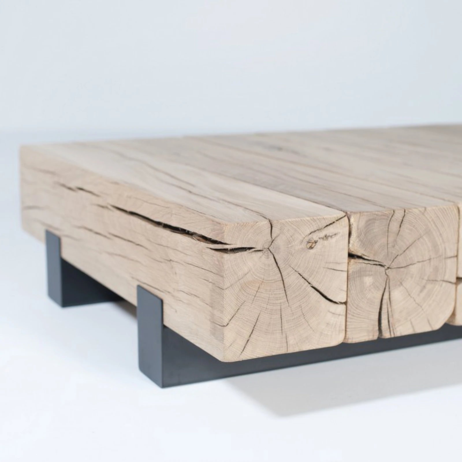 The Umthi Block Coffee Table is made from laminated Oak cants with natural irregularities and a food-safe bleached sealant finish. Custom made to order.