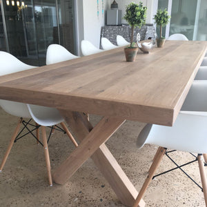 Cross leg oak dining table