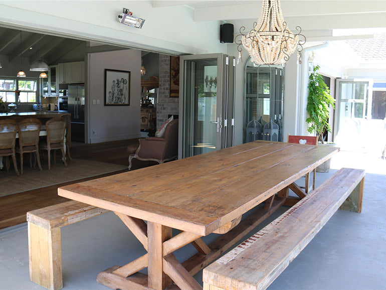 Farmhouse 12 Seater Table on patio